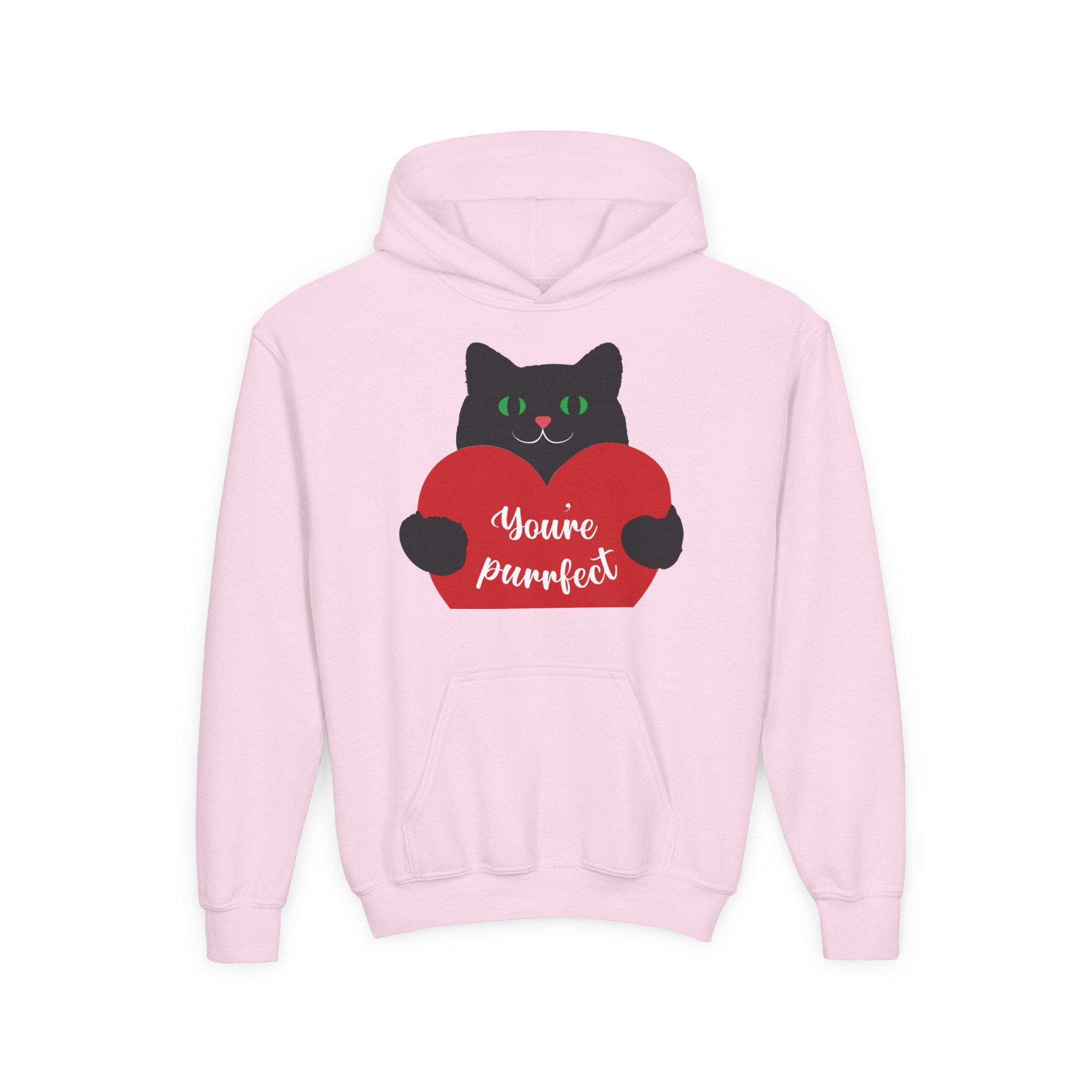 Youth Hoodie - Cute Black Cat "You’re Purrfect" Heart & Patriotic LOVE Design