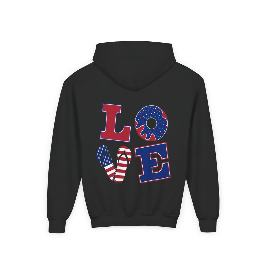 Youth Hoodie - Cute Black Cat "You’re Purrfect" Heart & Patriotic LOVE Design