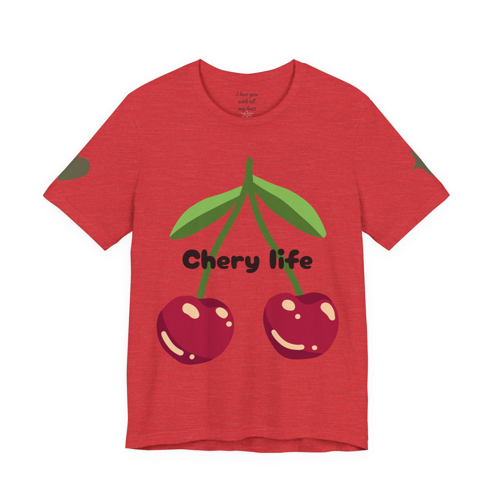 Cherry Life Tee — Cute Cherry & Heart Graphic Short Sleeve Shirt
