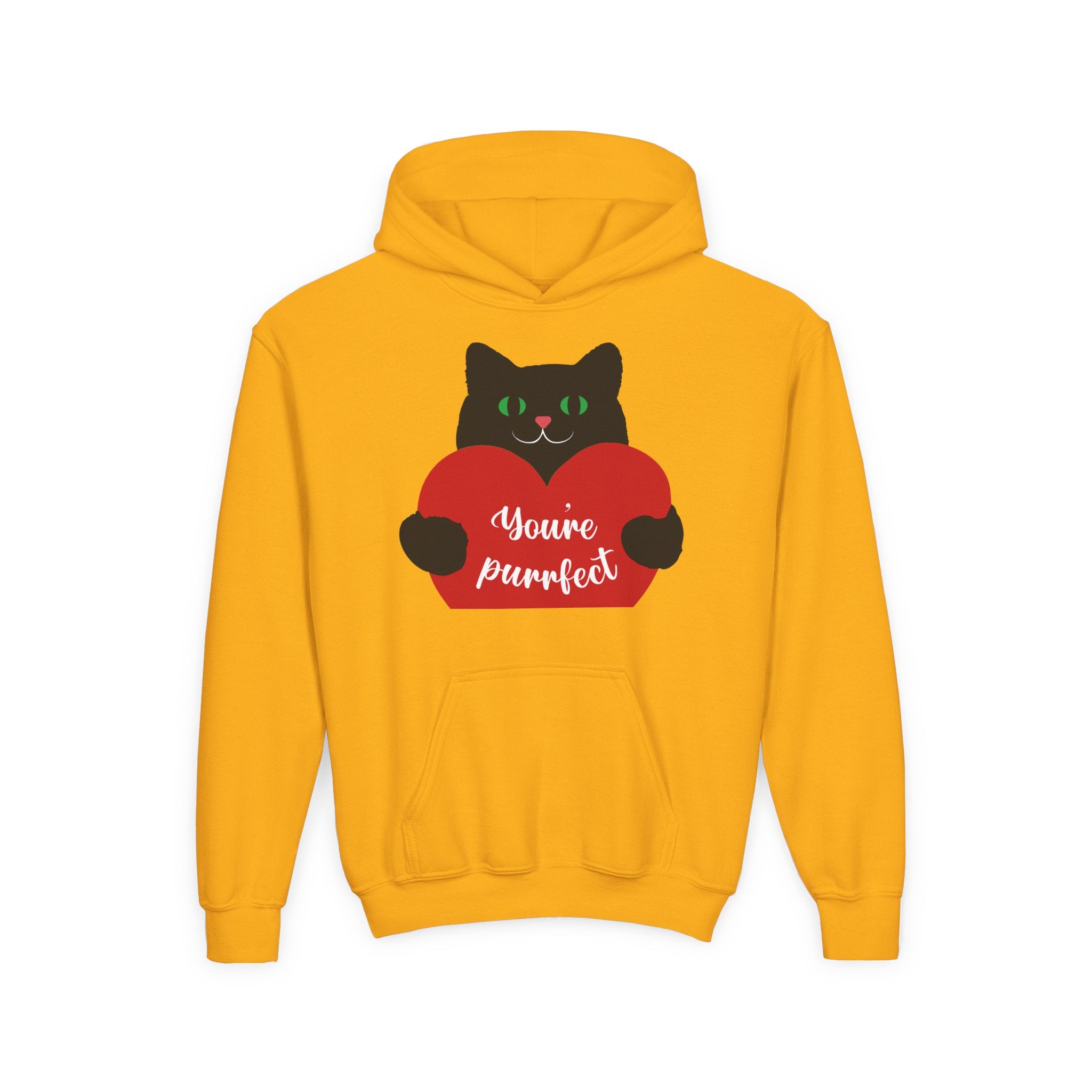 Youth Hoodie - Cute Black Cat "You’re Purrfect" Heart & Patriotic LOVE Design