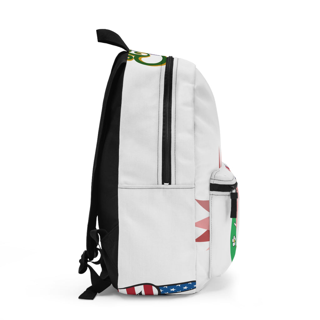 Floral Mountain Scene Backpack — Nature Graphic Daypack with Pink Blooms