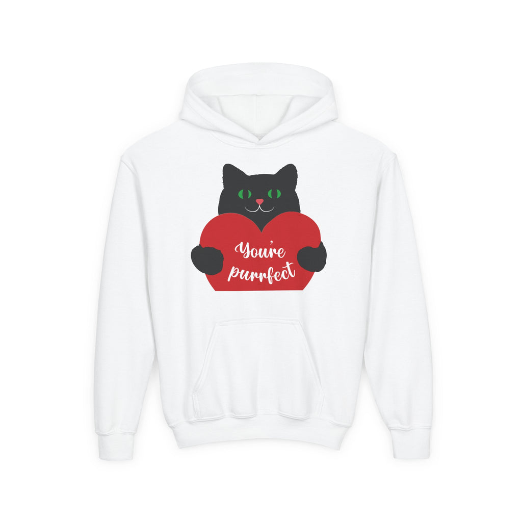 Youth Hoodie - Cute Black Cat "You’re Purrfect" Heart & Patriotic LOVE Design
