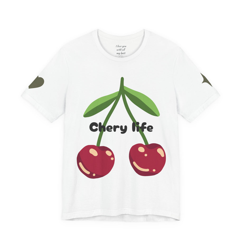 Cherry Life Tee — Cute Cherry & Heart Graphic Short Sleeve Shirt