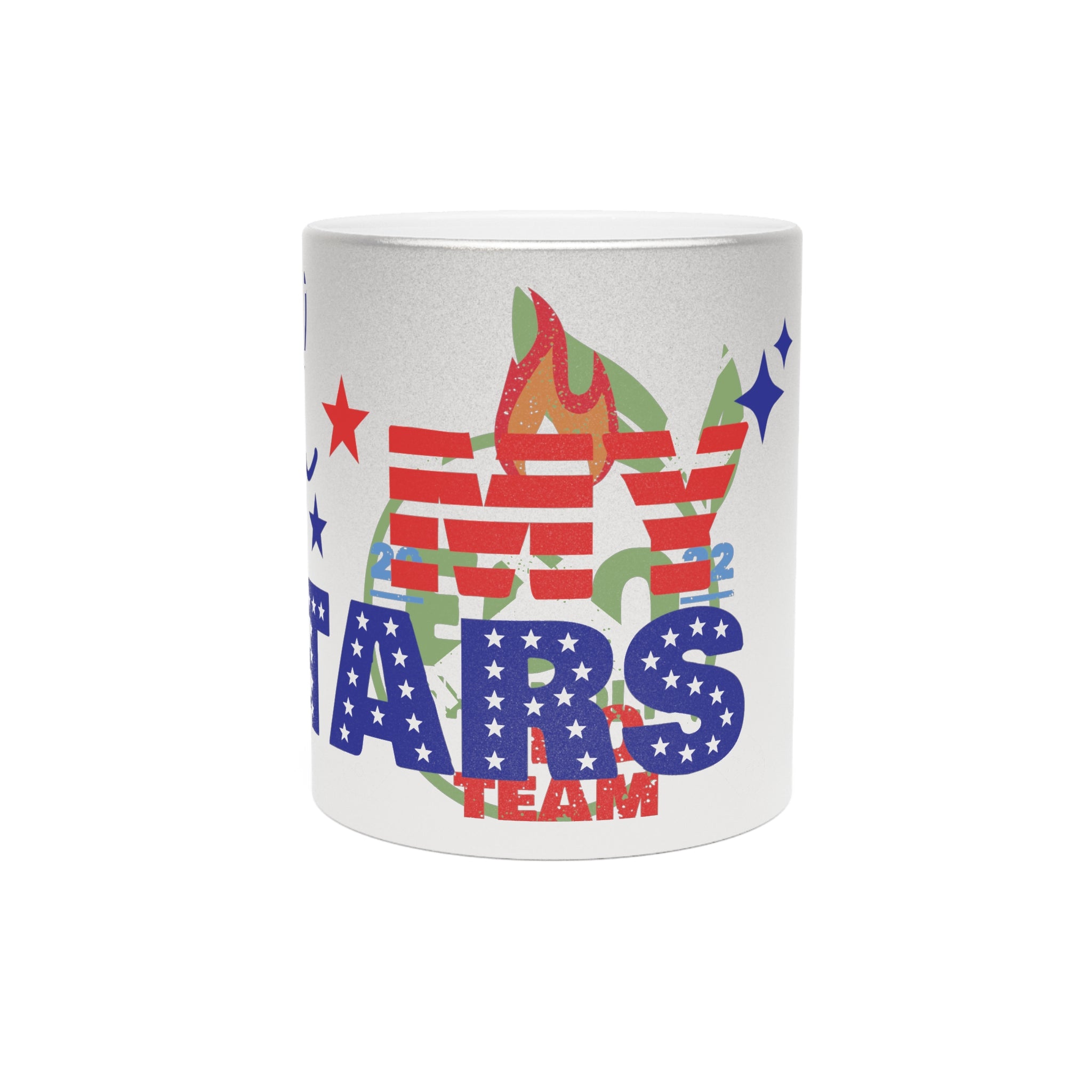 Oh Stars Metallic Mug — Patriotic Sparkle Coffee Cup (Silver/Gold)