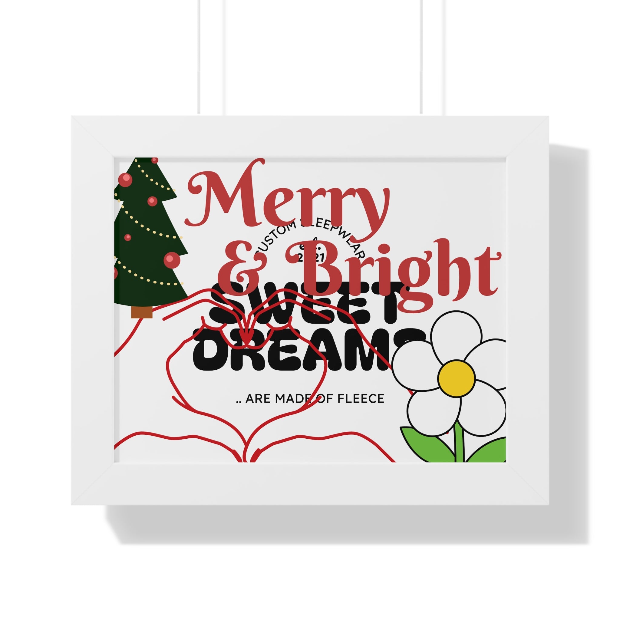 Merry & Bright Framed Holiday Poster — Sweet Dream Floral Christmas Wall Art