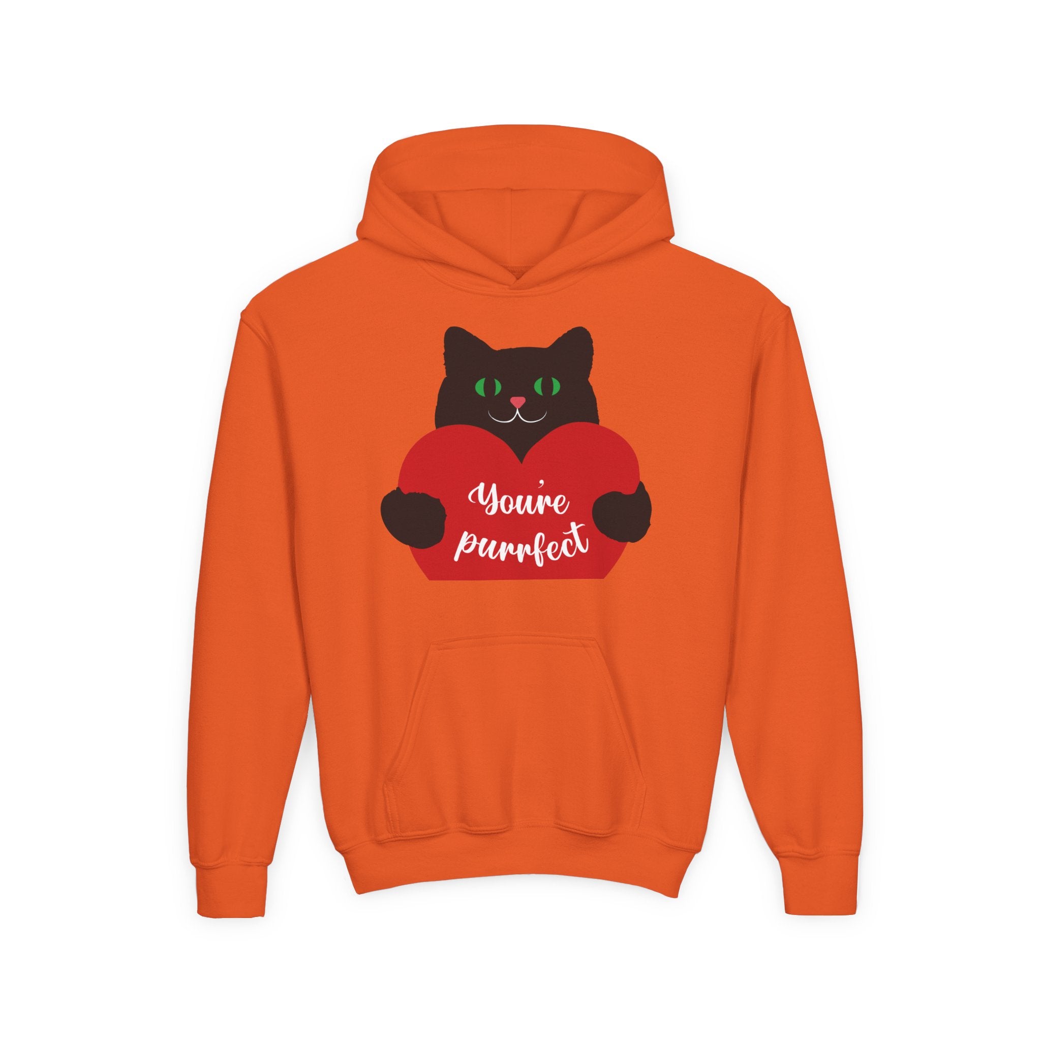 Youth Hoodie - Cute Black Cat "You’re Purrfect" Heart & Patriotic LOVE Design