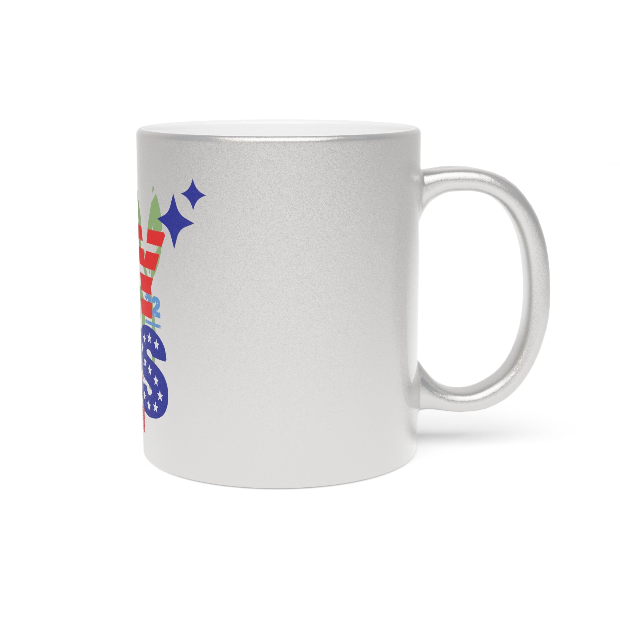 Oh Stars Metallic Mug — Patriotic Sparkle Coffee Cup (Silver/Gold)