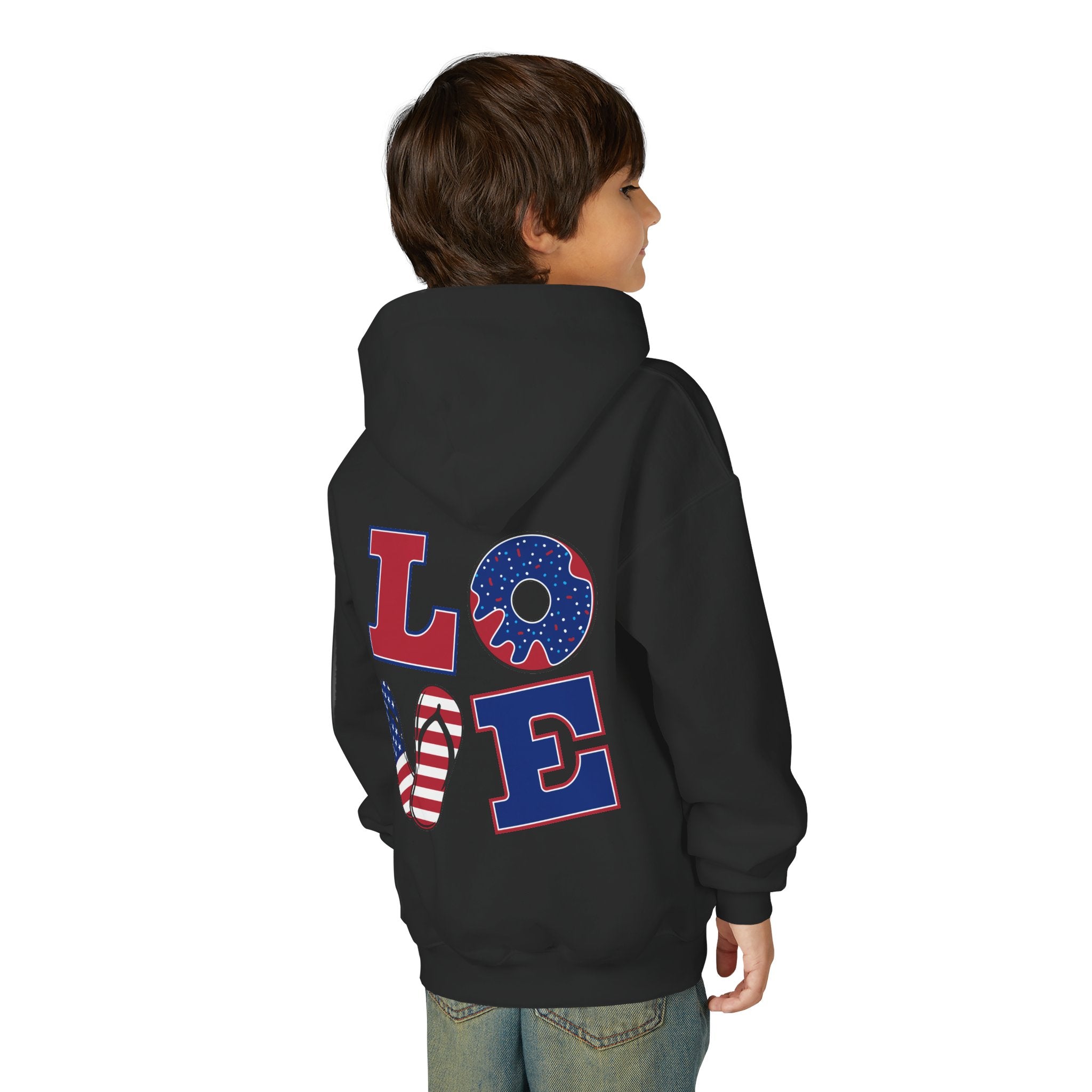 Youth Hoodie - Cute Black Cat "You’re Purrfect" Heart & Patriotic LOVE Design