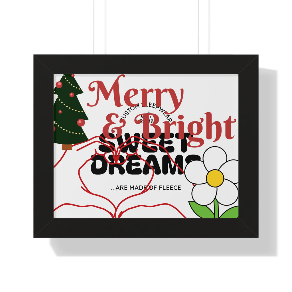 Merry & Bright Framed Holiday Poster — Sweet Dream Floral Christmas Wall Art