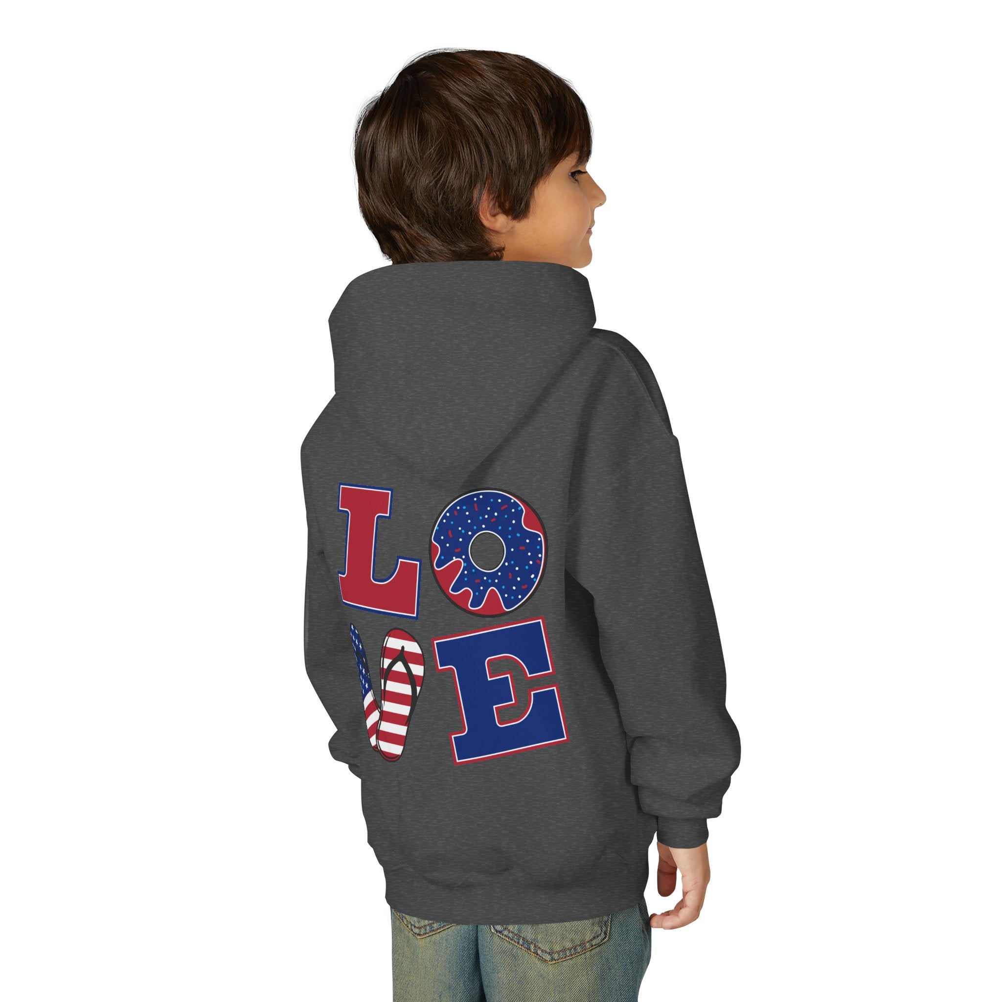 Youth Hoodie - Cute Black Cat "You’re Purrfect" Heart & Patriotic LOVE Design