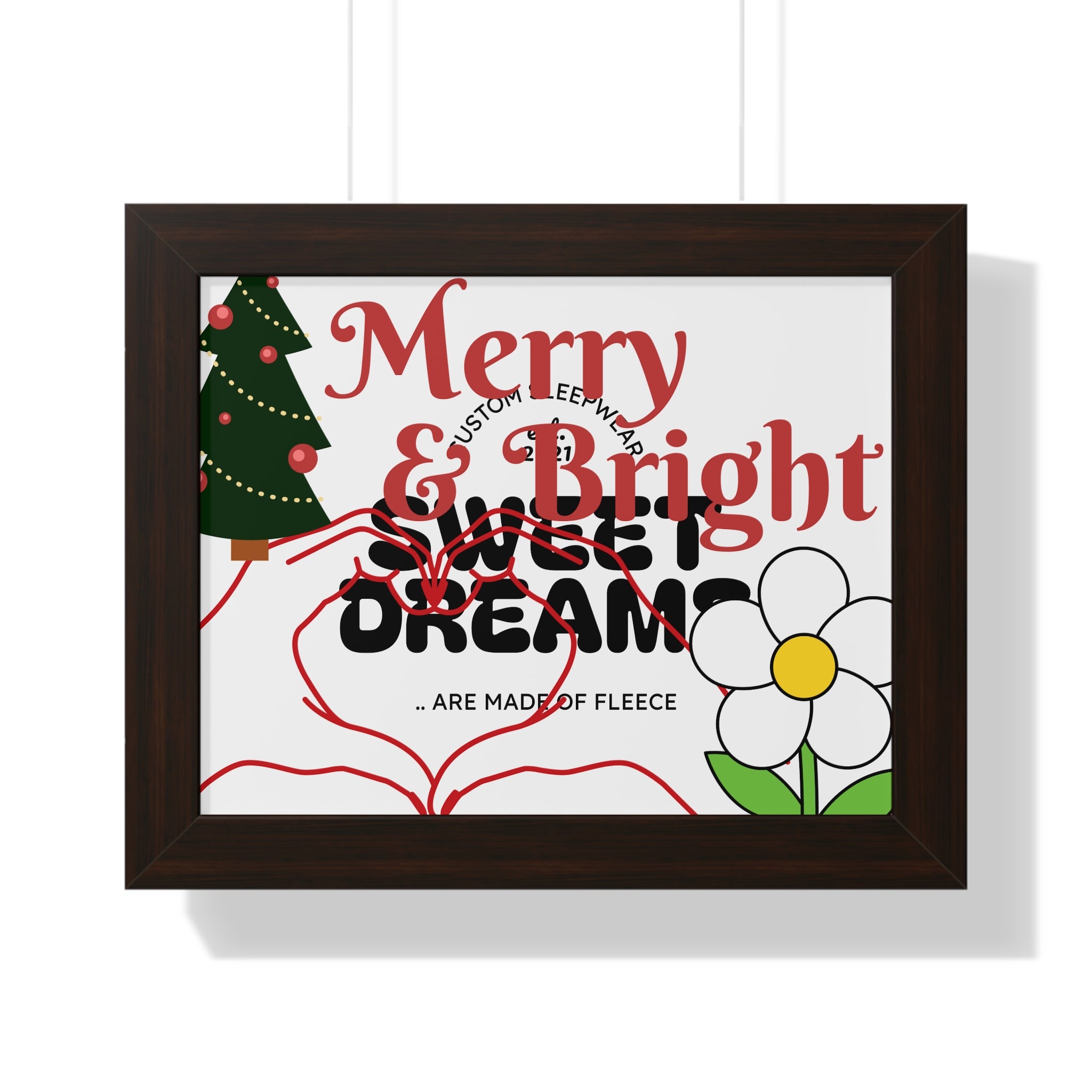 Merry & Bright Framed Holiday Poster — Sweet Dream Floral Christmas Wall Art