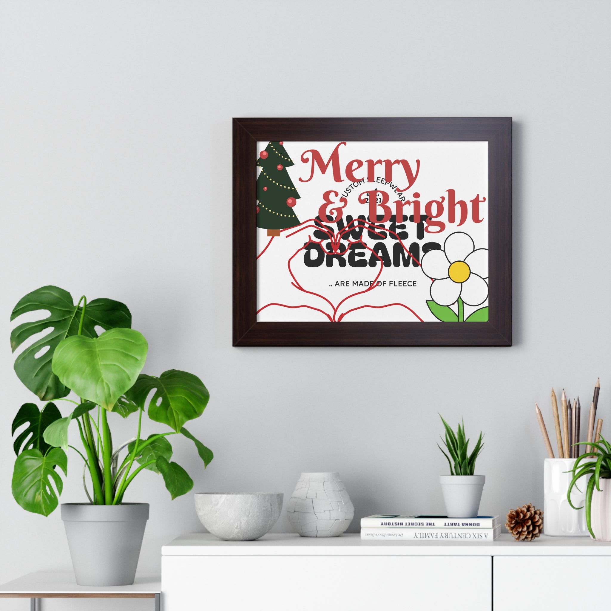 Merry & Bright Framed Holiday Poster — Sweet Dream Floral Christmas Wall Art