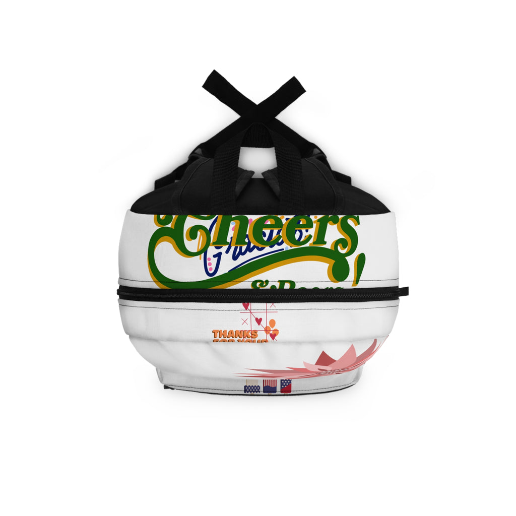 Floral Mountain Scene Backpack — Nature Graphic Daypack with Pink Blooms