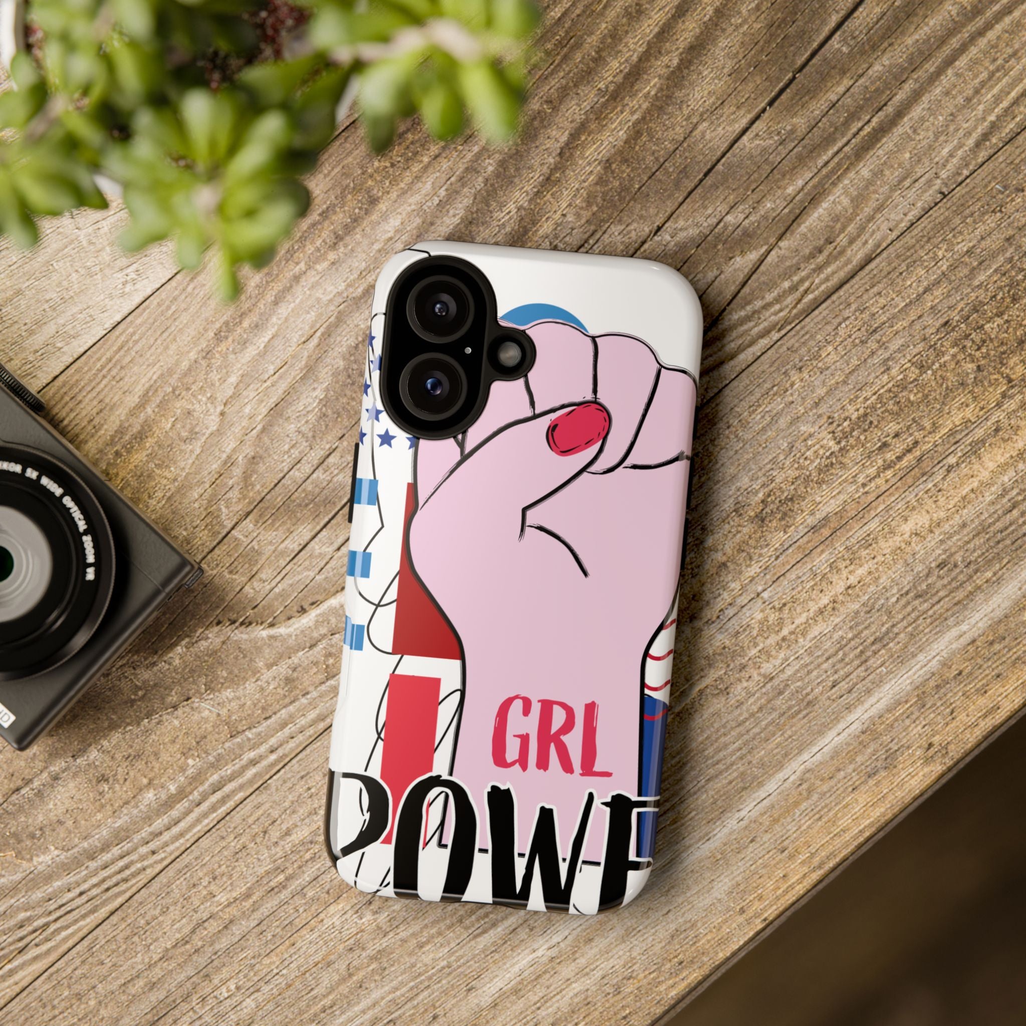 Phone Case - GRL POWER Feminist Fist with American Flag Design