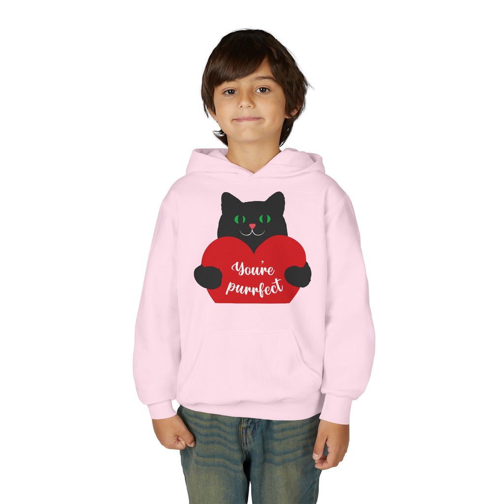 Youth Hoodie - Cute Black Cat "You’re Purrfect" Heart & Patriotic LOVE Design