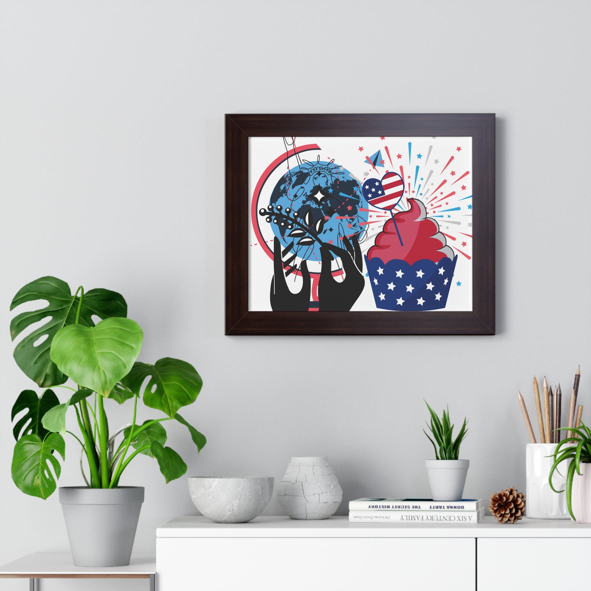 Framed Poster — Patriotic Cupcake & Skull Fourth of July Wall Art