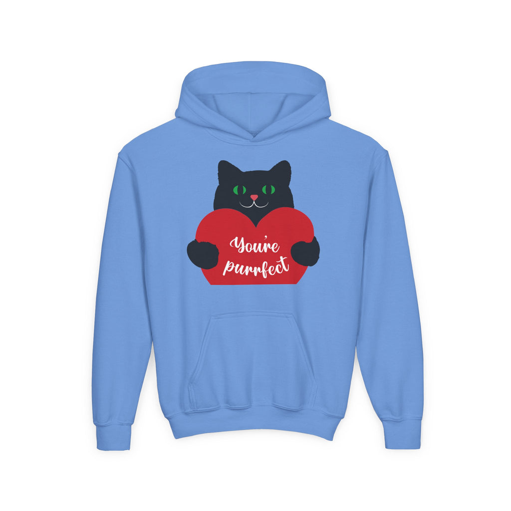 Youth Hoodie - Cute Black Cat "You’re Purrfect" Heart & Patriotic LOVE Design