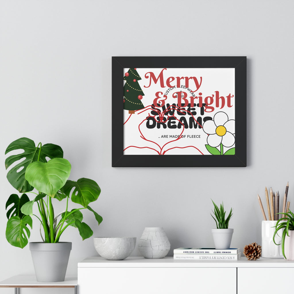 Merry & Bright Framed Holiday Poster — Sweet Dream Floral Christmas Wall Art
