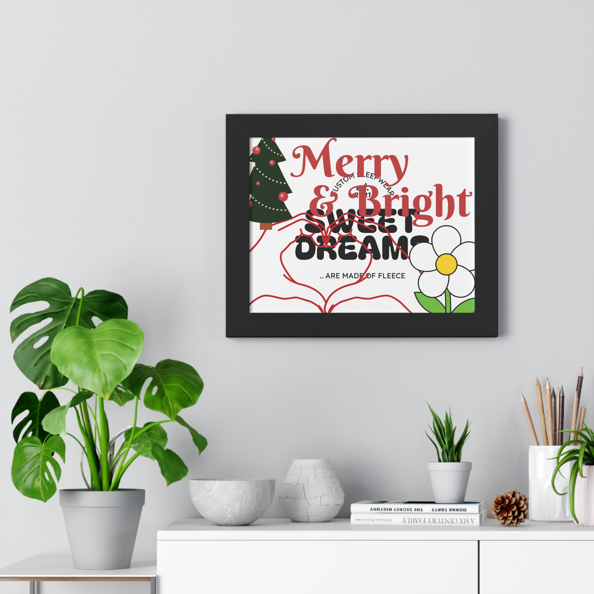 Merry & Bright Framed Holiday Poster — Sweet Dream Floral Christmas Wall Art