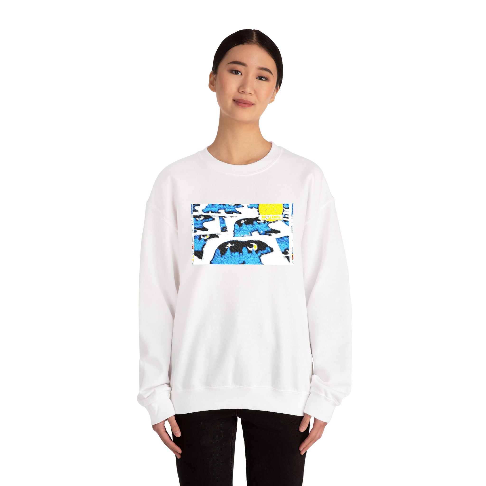 Crewneck Sweatshirt — Abstract Surf Wave Design (Blue & Yellow)