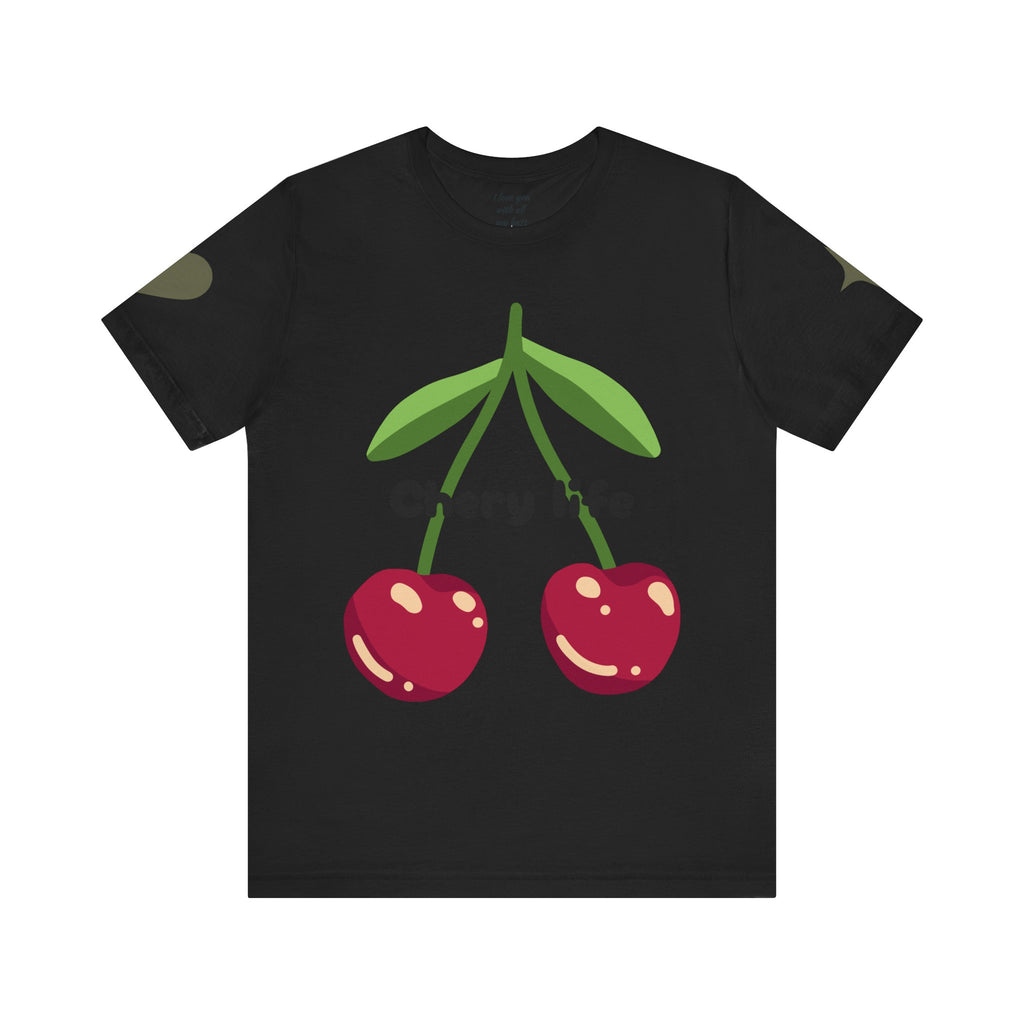 Cherry Life Tee — Cute Cherry & Heart Graphic Short Sleeve Shirt