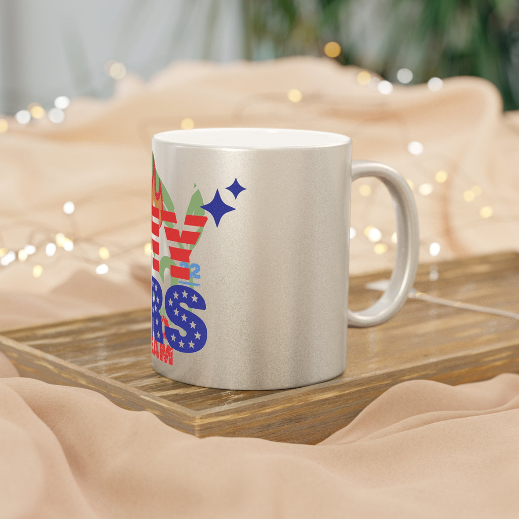 Oh Stars Metallic Mug — Patriotic Sparkle Coffee Cup (Silver/Gold)
