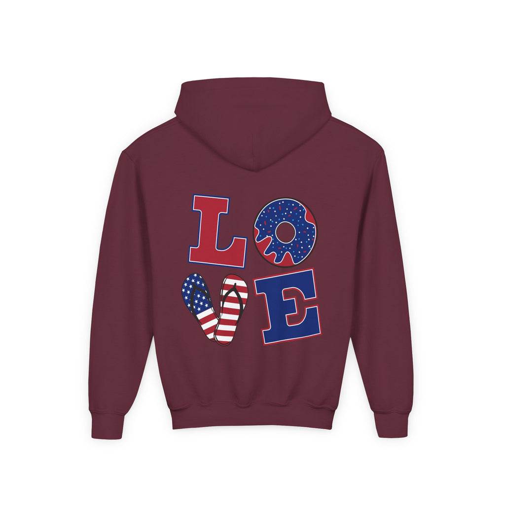 Youth Hoodie - Cute Black Cat "You’re Purrfect" Heart & Patriotic LOVE Design