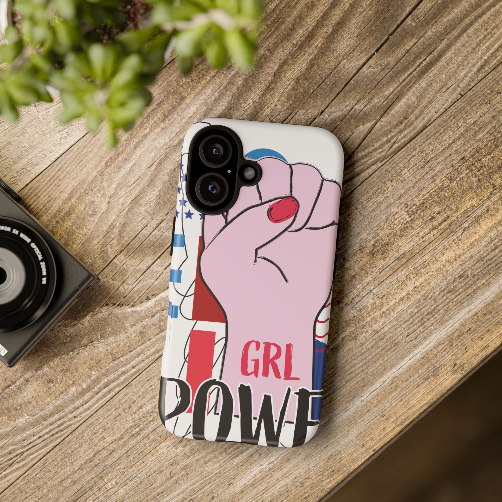 Phone Case - GRL POWER Feminist Fist with American Flag Design
