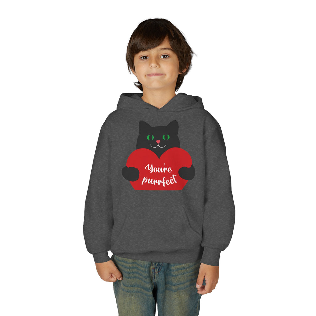 Youth Hoodie - Cute Black Cat "You’re Purrfect" Heart & Patriotic LOVE Design