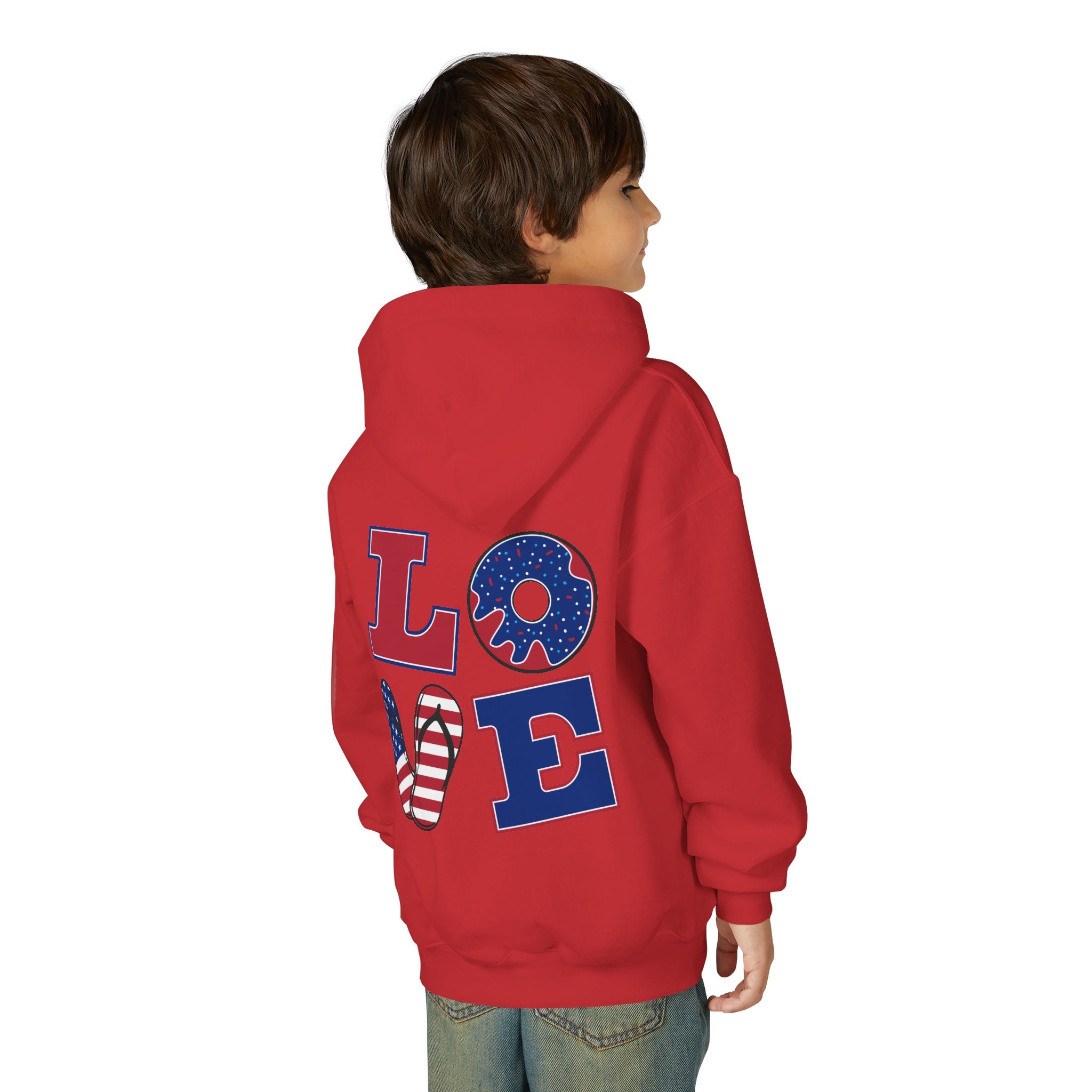 Youth Hoodie - Cute Black Cat "You’re Purrfect" Heart & Patriotic LOVE Design