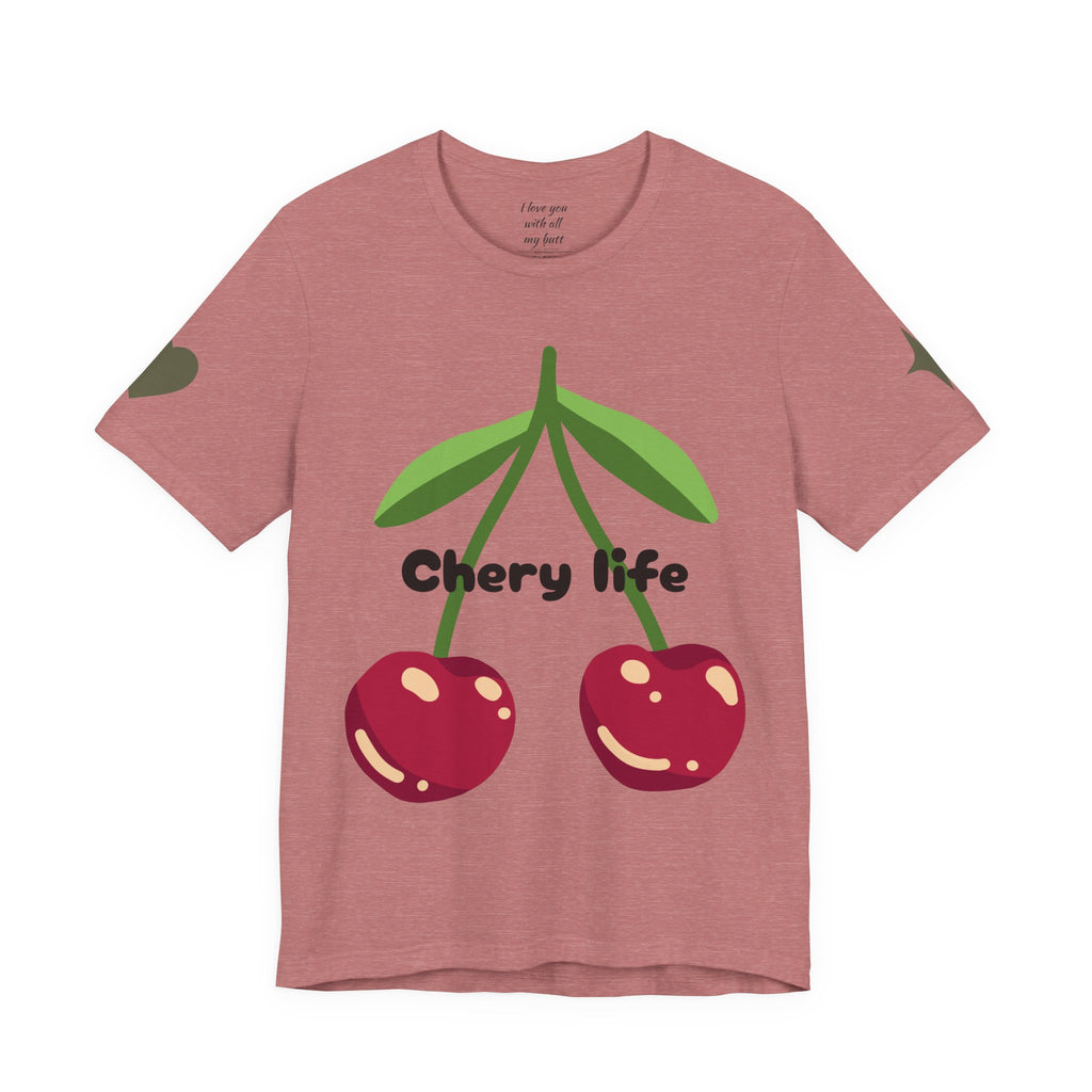 Cherry Life Tee — Cute Cherry & Heart Graphic Short Sleeve Shirt