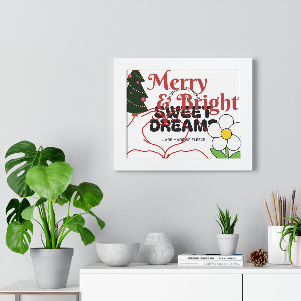 Merry & Bright Framed Holiday Poster — Sweet Dream Floral Christmas Wall Art