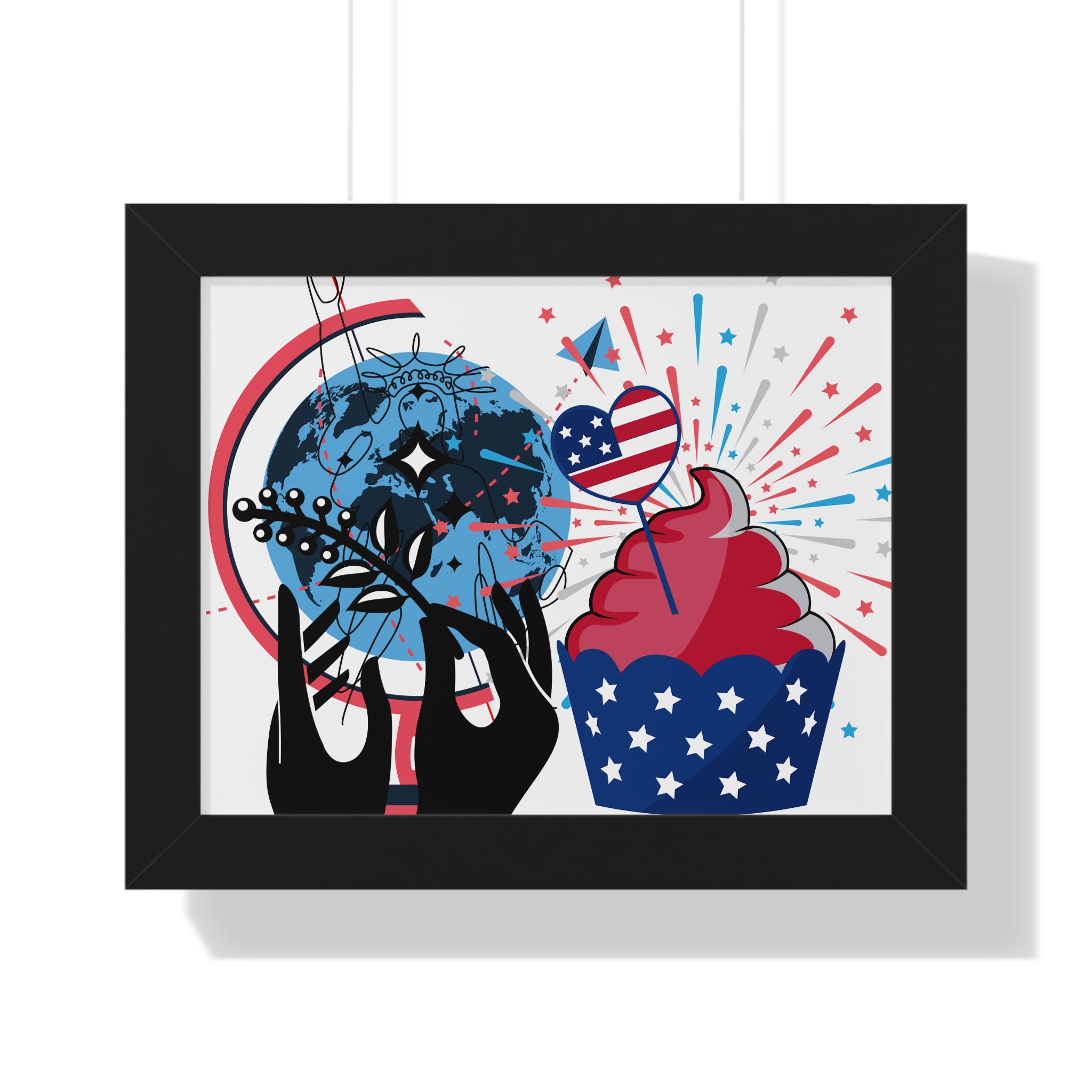 Framed Poster — Patriotic Cupcake & Skull Fourth of July Wall Art