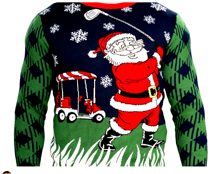 Golfing Santa Claus Playing Golf Snowflakes Knitted Ugly Christmas Sweater